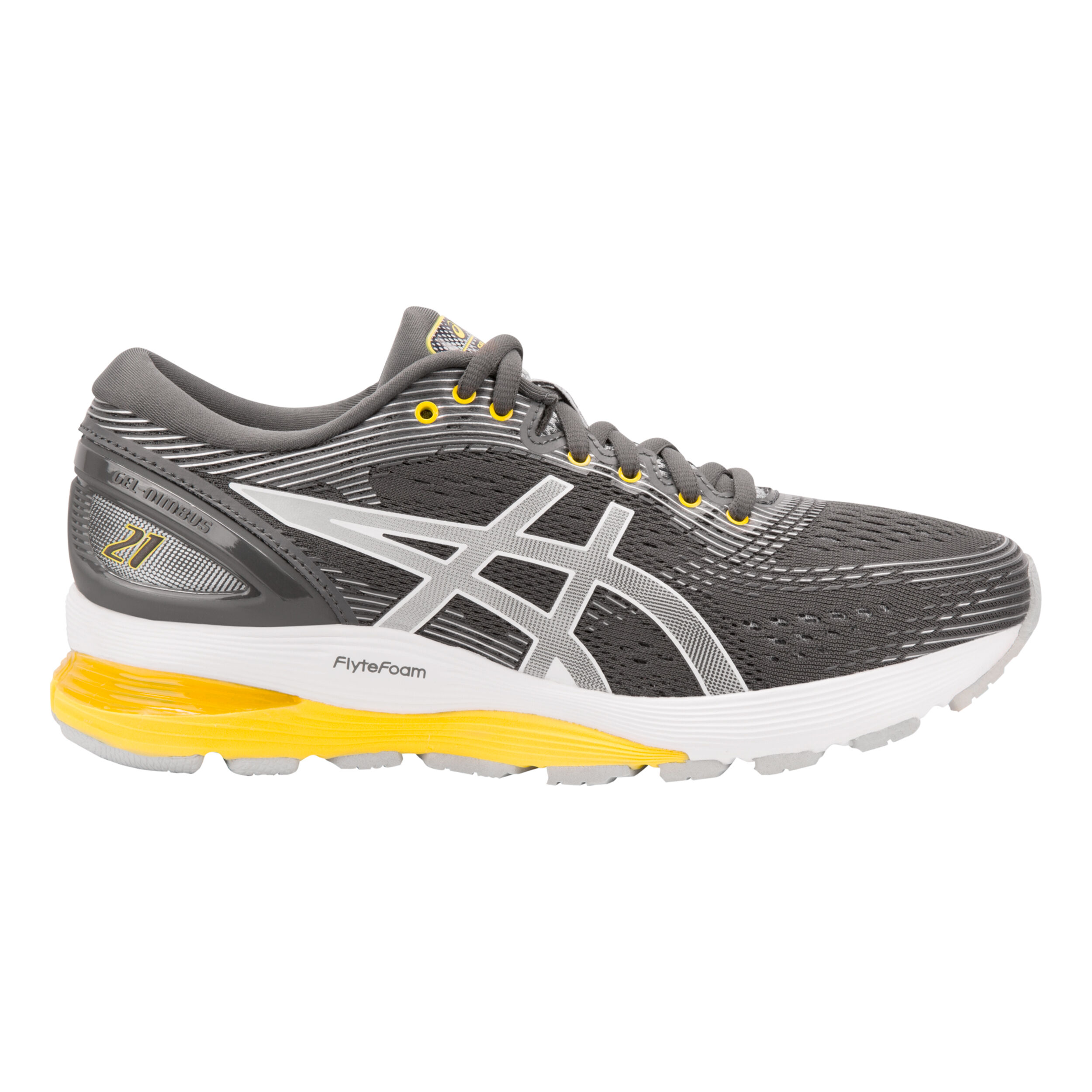 Buy ASICS Gel Nimbus 21 Neutral Running Shoe Women Grey Yellow online Running Point UK