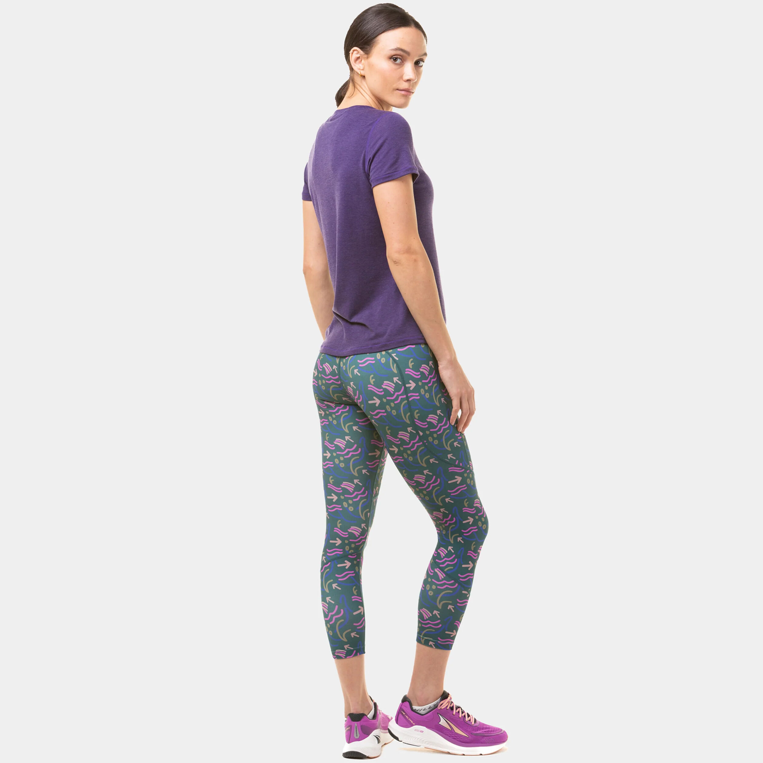 Tech Crop Running Tights Women Petrol Multicoloured