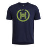 Run Everywhere Wreath SS Running Shirt Men-Dark Blue,Neon Yellow