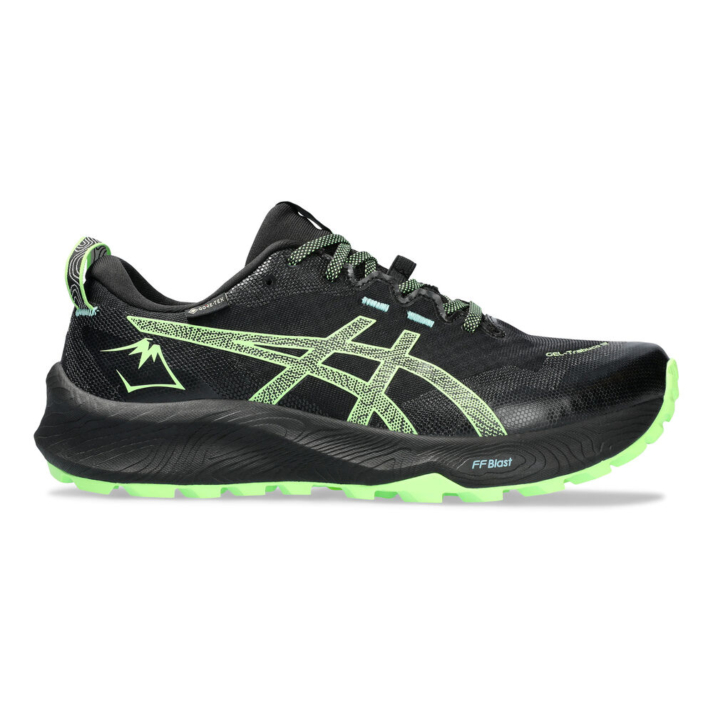 asics gel-trabuco 12 gtx trail running shoe men - black, neon green, size 7