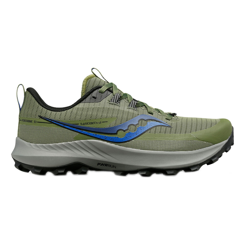 saucony peregrine 13 trail running shoe men - olive, blue, size 7.5