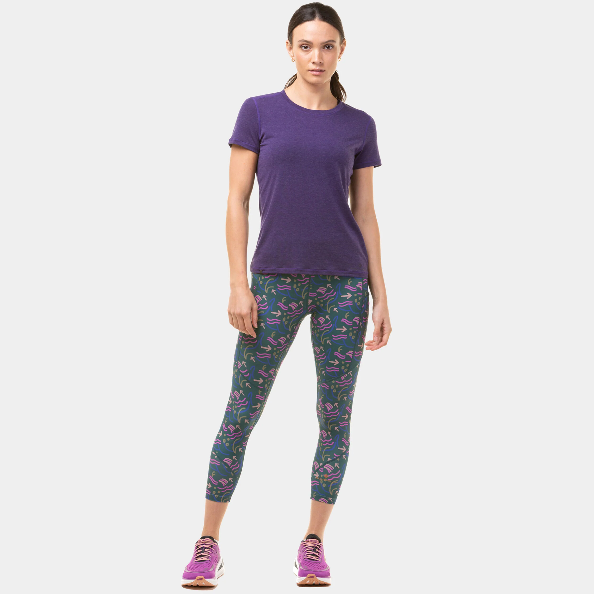 Tech Crop Running Tights Women Petrol Multicoloured