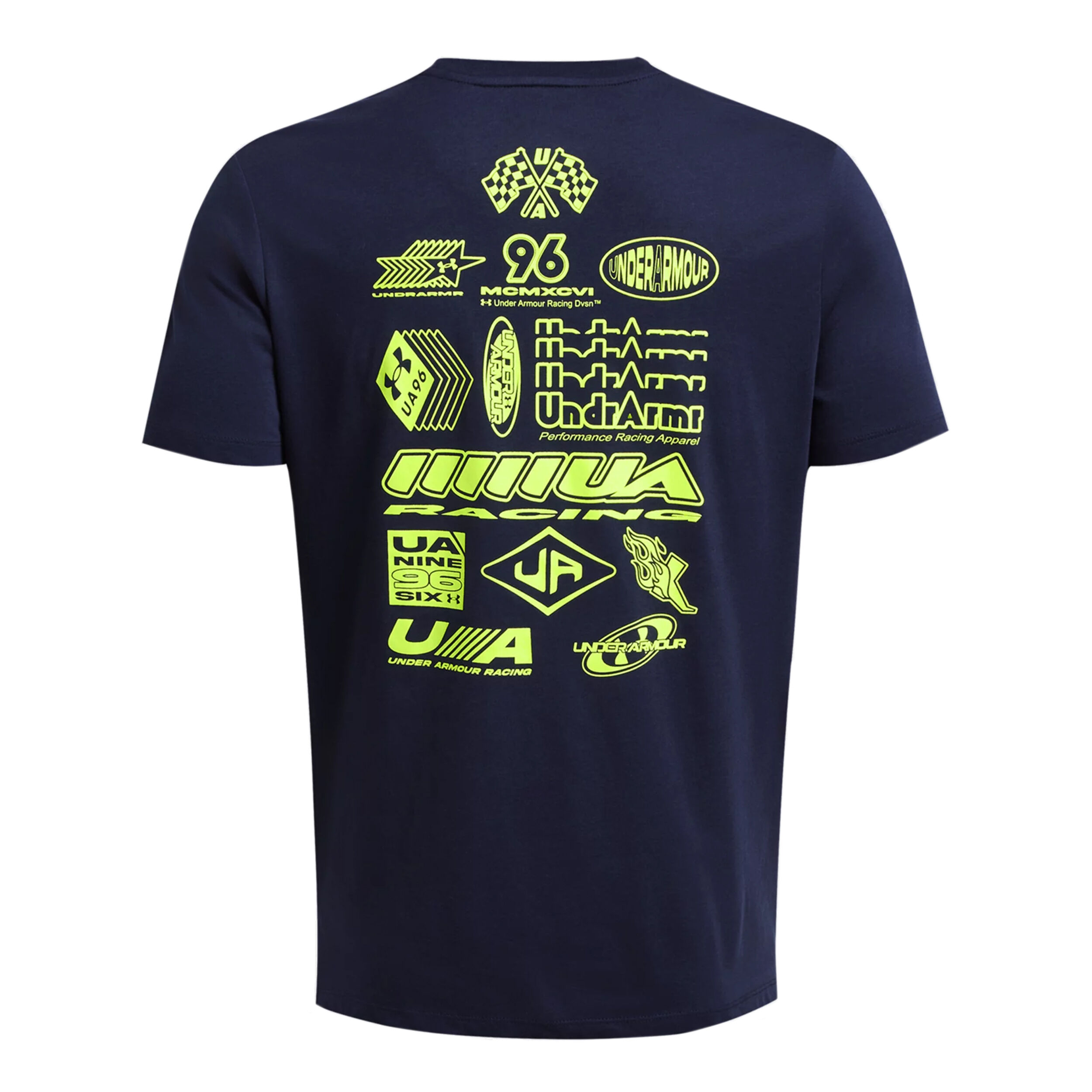 Run Everywhere Wreath SS Running Shirt Men Dark Blue Neon Yellow