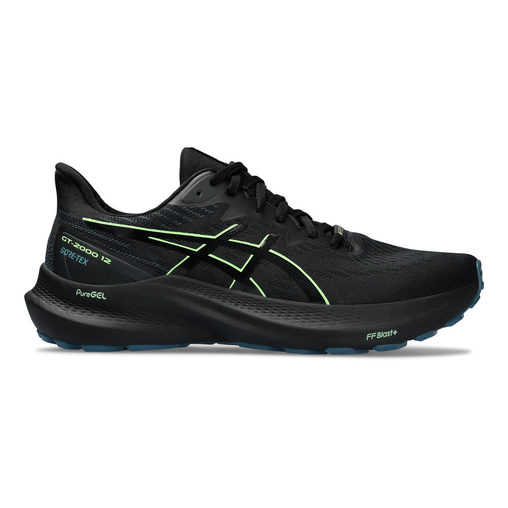 asics gt-2000 12 gtx stability running shoe men - black, neon green, size 7