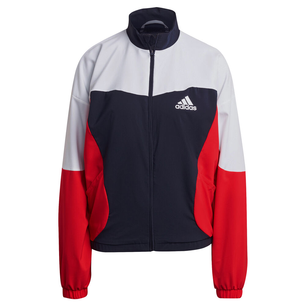 adidas color block woven training jacket women - dark blue, red, size xs