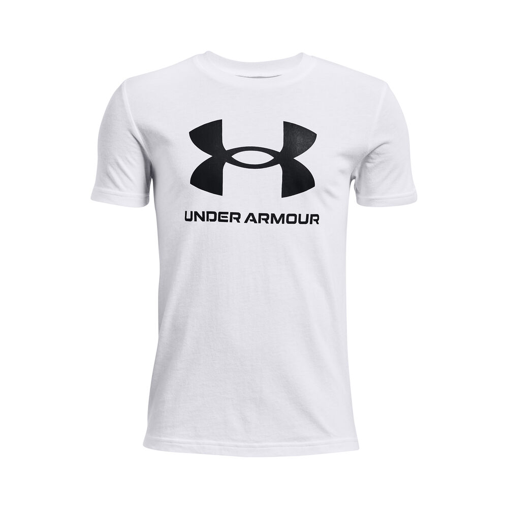 under armour sportstyle logo t-shirt boys - white, black, size 140